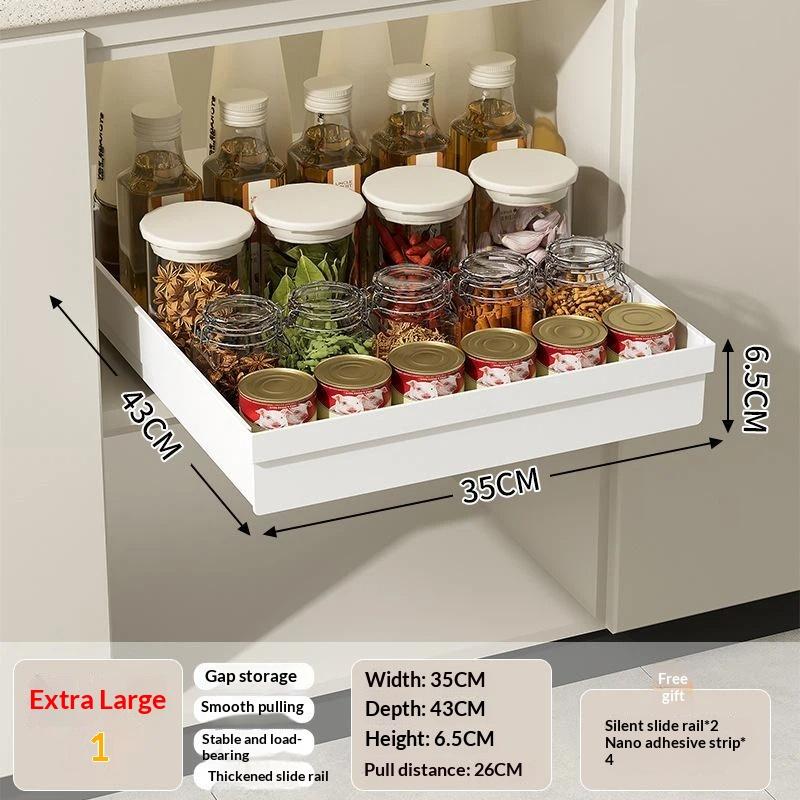 1Pc Kitchen Storage Rack With Slide Rails Pull-Out Drawer Type Storage Tray Spice Box Storage Rack For Cupboard Cabinet