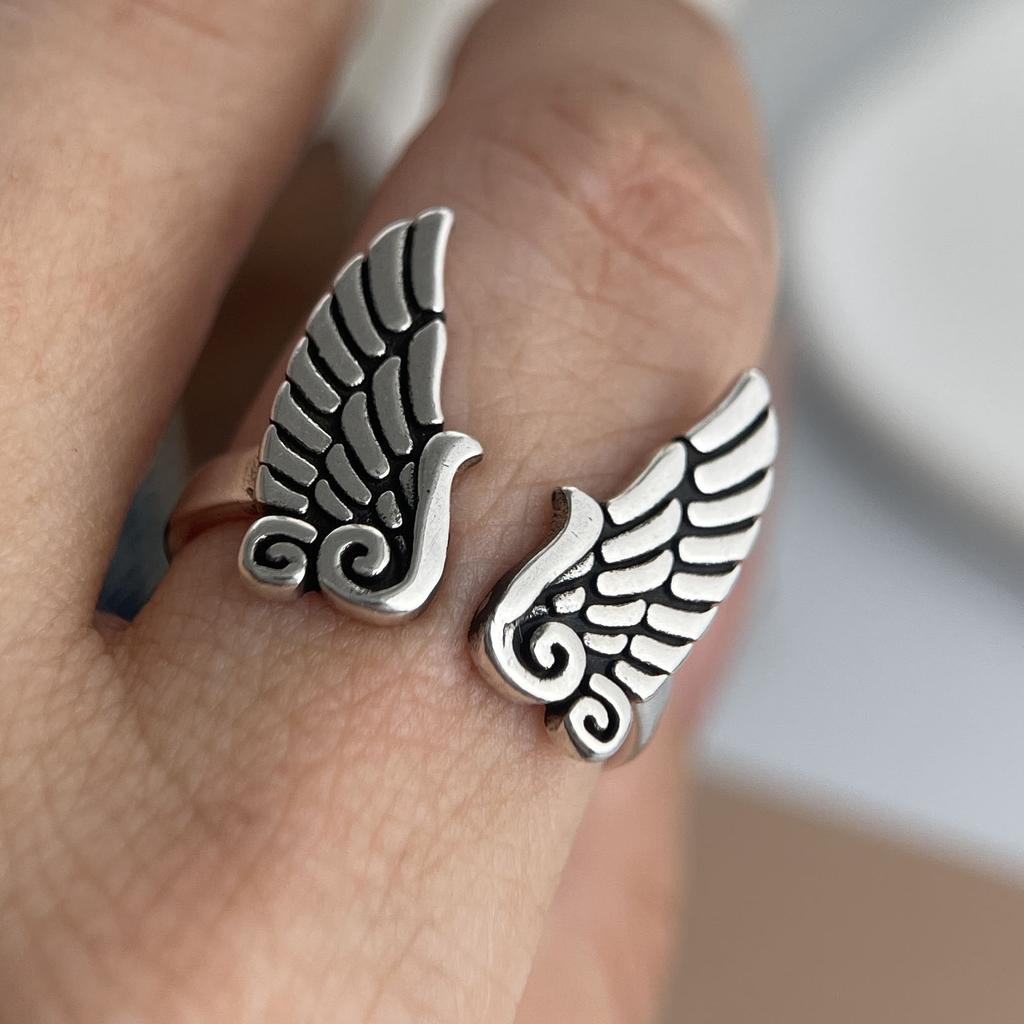 925 Sterling Silver Rings for Women Couple Minimalist Handmade Simple Retro Wing Ring Fine Jewelry Gift Prevent Allergy