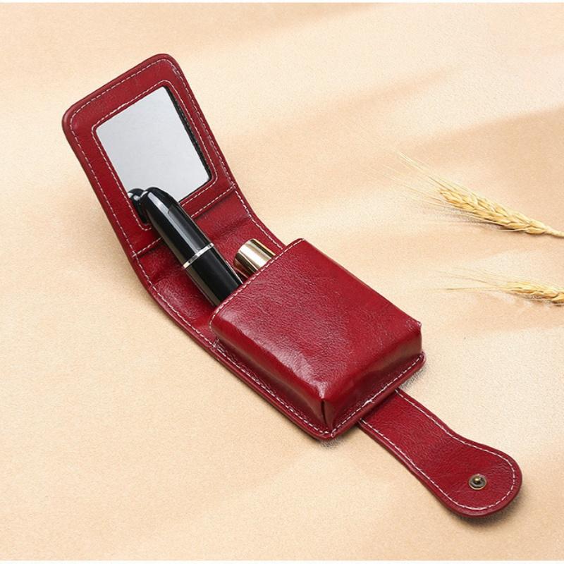 Mini Makeup Bag Portable Lipstick Cosmetic Bag with Button Lipstick Packet Women's Cosmetics Lipsticks Storage Pouch with Mirror