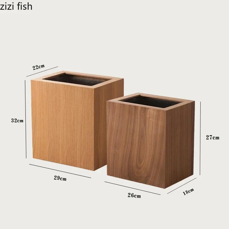 Creative Wooden Trash Can Rectangular Simple Garbage Can Home Wastebasket Bathroom Bin Kitchen Waste Storage Bins Cleaning Tools