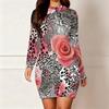 2025 Autumn and Winter New 3D Flower Print and Dyeing Women's Fashion Long-sleeved Round Neck Hip-wrapped Dress Valentine's Day Limited