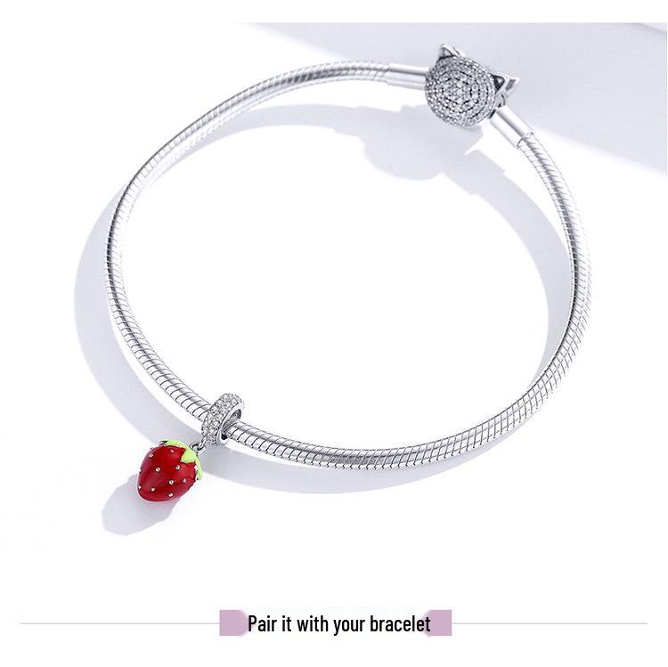 Ziyun Sweetheart Strawberry S925 Silver Pendant - Cute DIY Handmade Beaded Jewelry SCC1537