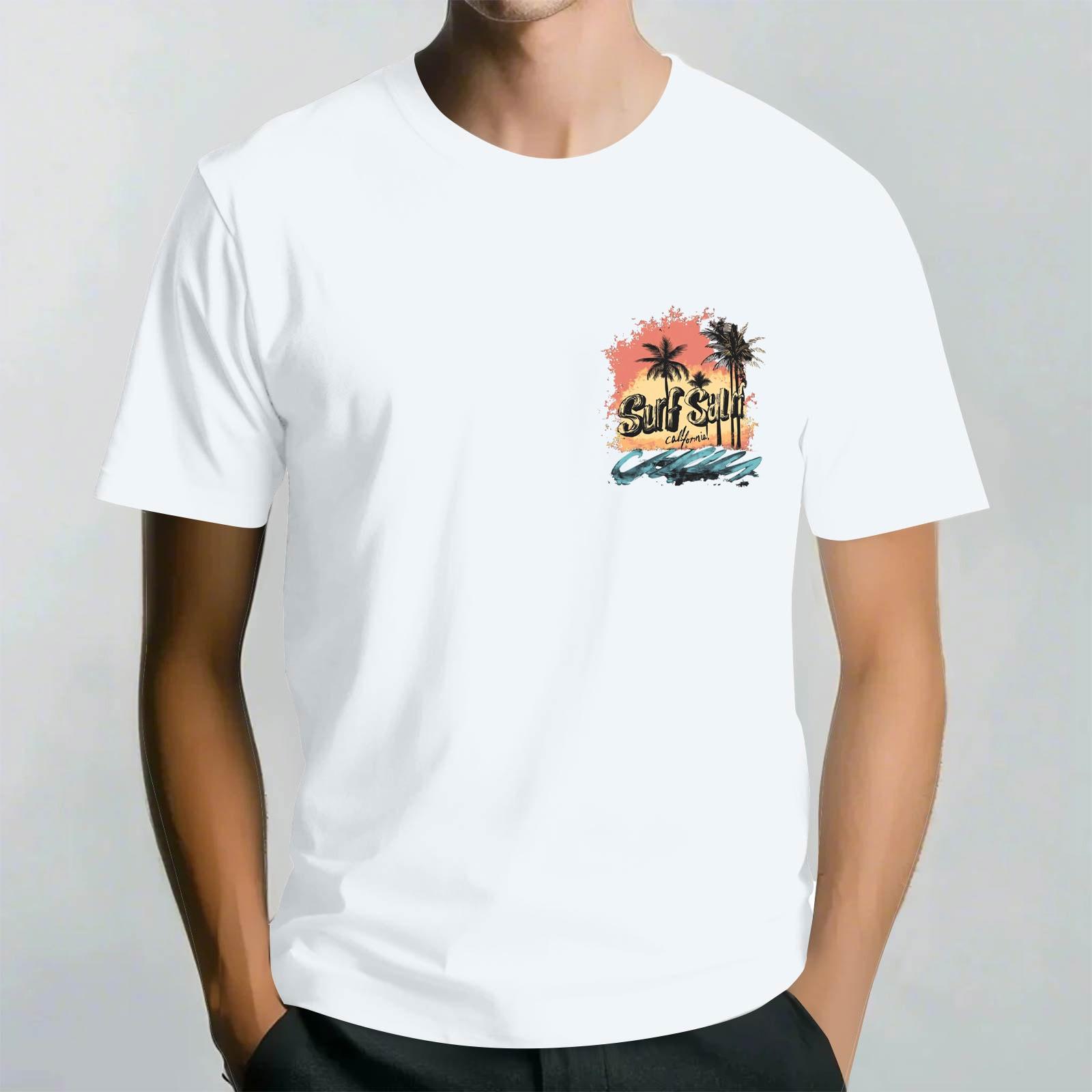 

Мужская повседневная футболка с круглым вырезом и коротким рукавом с гавайским принтом XL белый