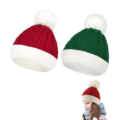 2PCS Santa Hat for Kids, Christmas Holiday Hats for Kids, Christmas Hat, Christmas Cap Soft Knit Santa Hats for Family Photos and Winter Activities