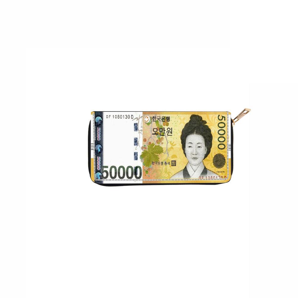US Dollar Japanese Yen Euro Korean Won Long Zipper Wallet Wallet Wallet