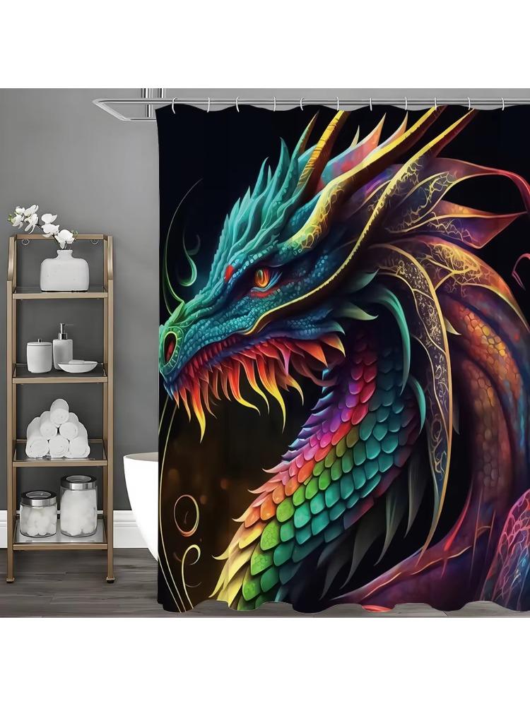 Шторка для душа Dazzle Dragon, Декоративная шторка для душа для ванной, Водонепроницаемая шторка для душа с крючками W90xH180cm