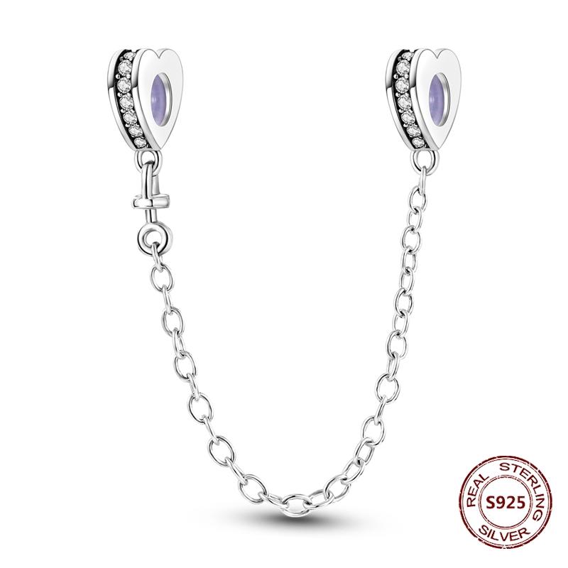 925 Silver Star Moon Bracelet Ocean Safety Chain with Colored Zircon Beads DIY Fine Jewelry for Women