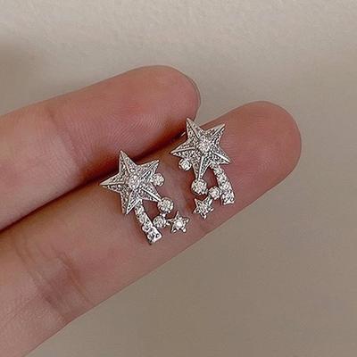2026 New European and American Star Shaped Zircon Popular Shining Sweet Earstuds Light Luxury Style High Fashion Zircon