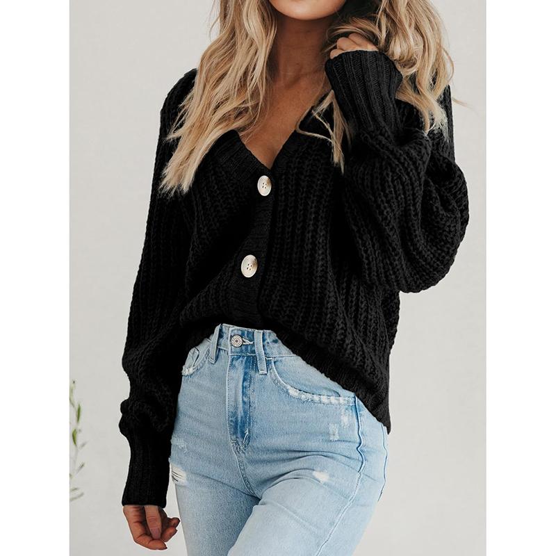 Women's Sweater Autumn/Winter New Product Solid Color Loose Knitted Jacket Women's Button Sweater Cardigan