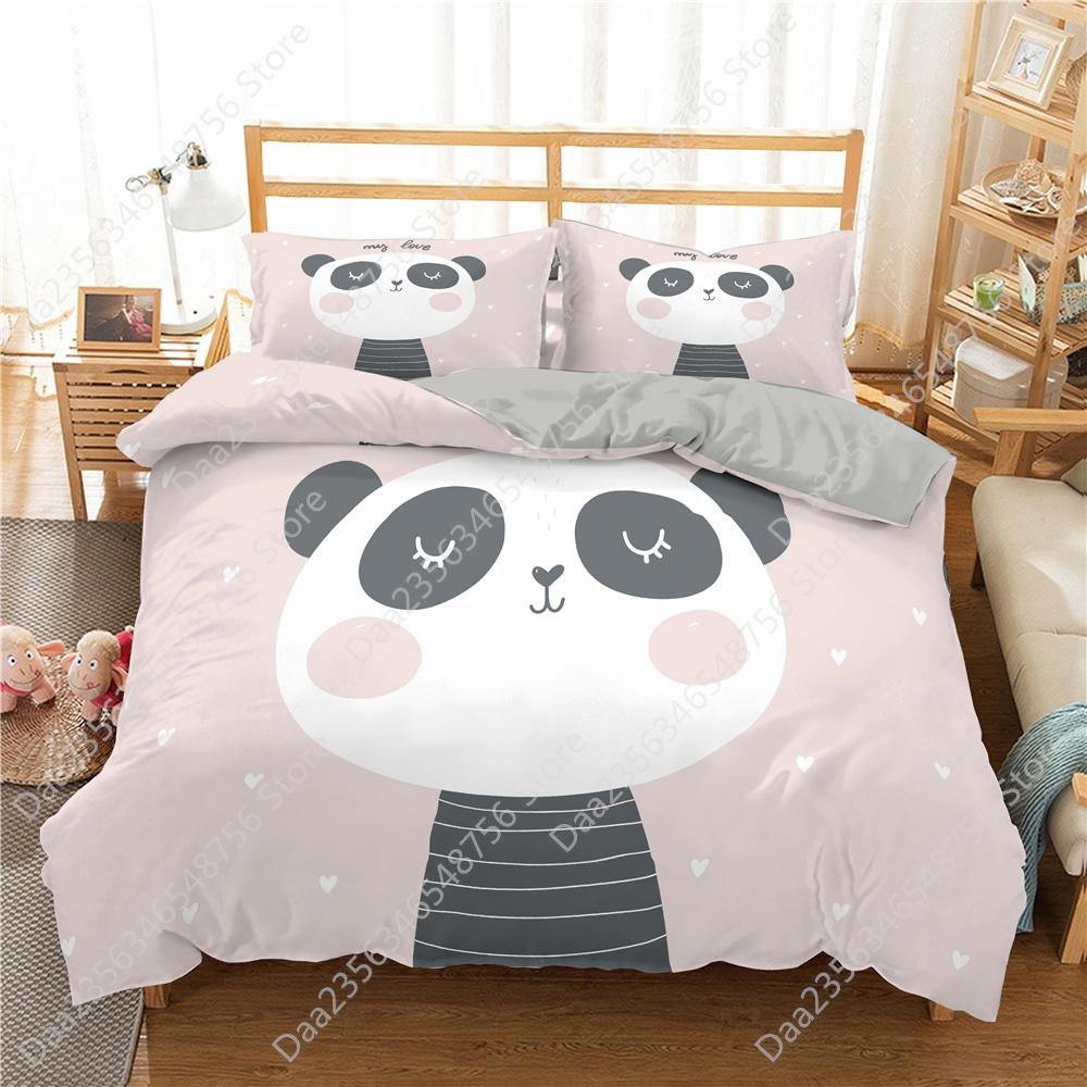 New Panda Bedding Set Single Twin Full Queen King Size Cartoon Animals Bed Set Aldult Kid Bedroom Duvetcover Sets 3D Anime 043