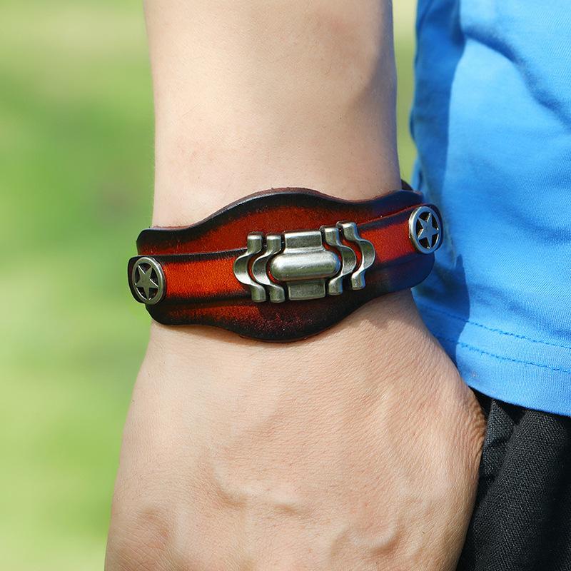 VOQ Retro Multi-layer Cowhide Bracelet Men Creative Design Locomotive Wristband Leather Bracelets Fashion Jewelry