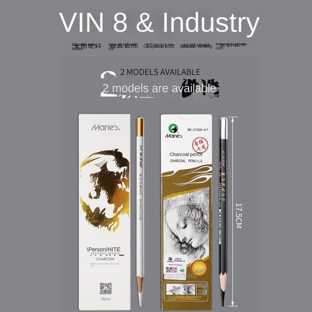 6 Pieces/Set Professional Pencil Black White Charcoal Pencils Charcoal Pen Sketch Pencil Sketching