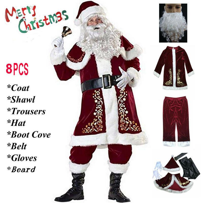 Christmas Party Santa Claus Suit Man Adult Cosplay Christmas Costume Red Deluxe Velvet Fancy Set Xmas Family Costume