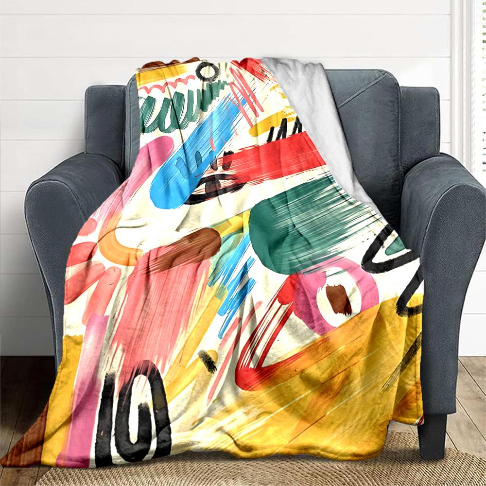 1pc Colorful Brushstroke Design Blanket Warm, Cozy, And Soft, Suitable for Sofas, Beds, Cars, And Office Use.Perfect for Camping And Travel, Making It