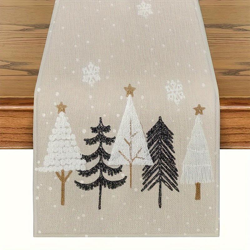 Christmas Table Runner Pine Trees Snowflakes Linen Table Runner Winter Holiday Party Kitchen Dining Table Decor Merry Christmas