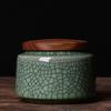 Chinese Style Wooden Lid Ceramic Tea Caddy Storage Tank, Sealed Pot, Retro Tea Box, Desktop Decoration Accessories