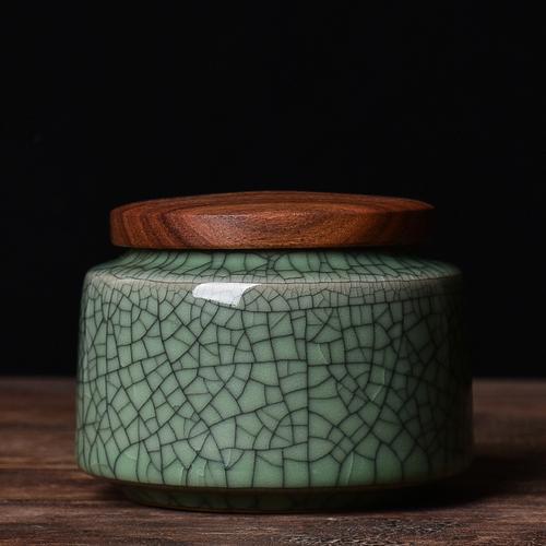 Chinese Style Wooden Lid Ceramic Tea Caddy Storage Tank, Sealed Pot, Retro Tea Box, Desktop Decoration Accessories