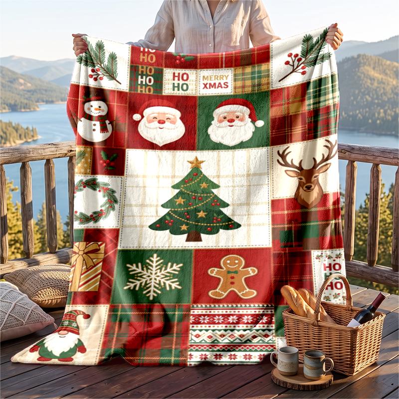 Christmas Flannel Throw Blanket Soft Warm Cozy For Sofa Bed Indoor Home Use Great Holiday Gift