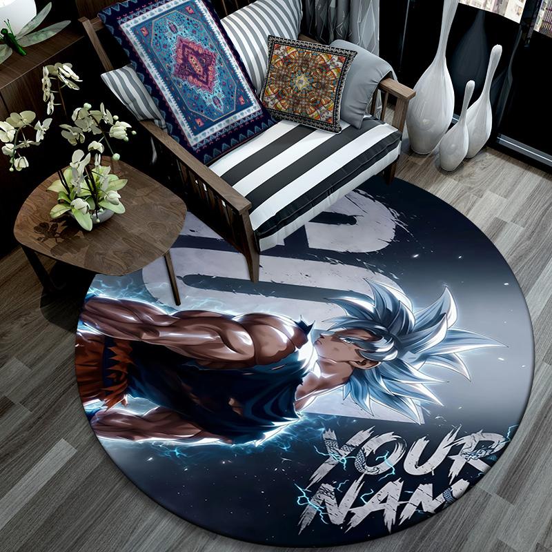 Custom Name,Goku pattern round rug,Carpet Rug for Living Room Bedroom Playroom ,Non-slip Floor Mat,Holiday Gifts and Birthday Gifts.