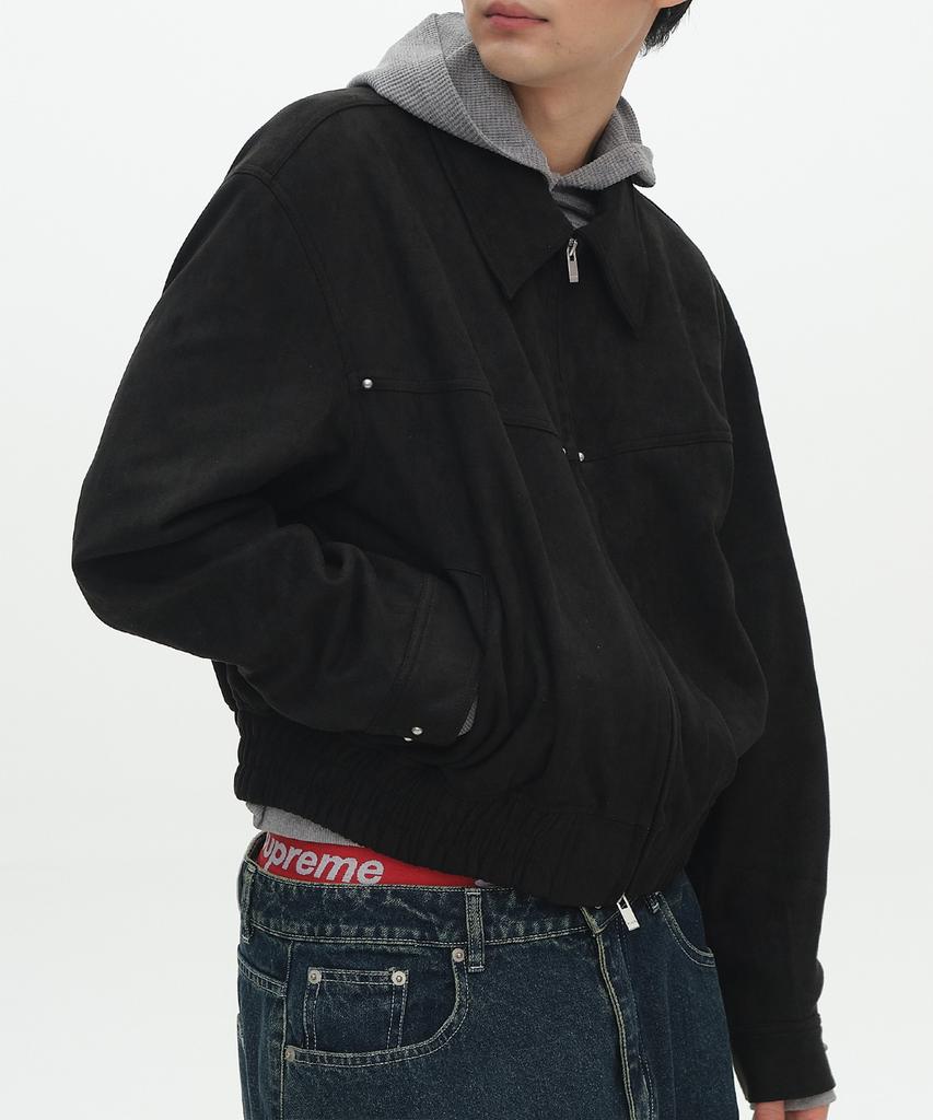 Placestudioman Vintage Washed Oversized Minimal Suede Blouson Jacket [Black]