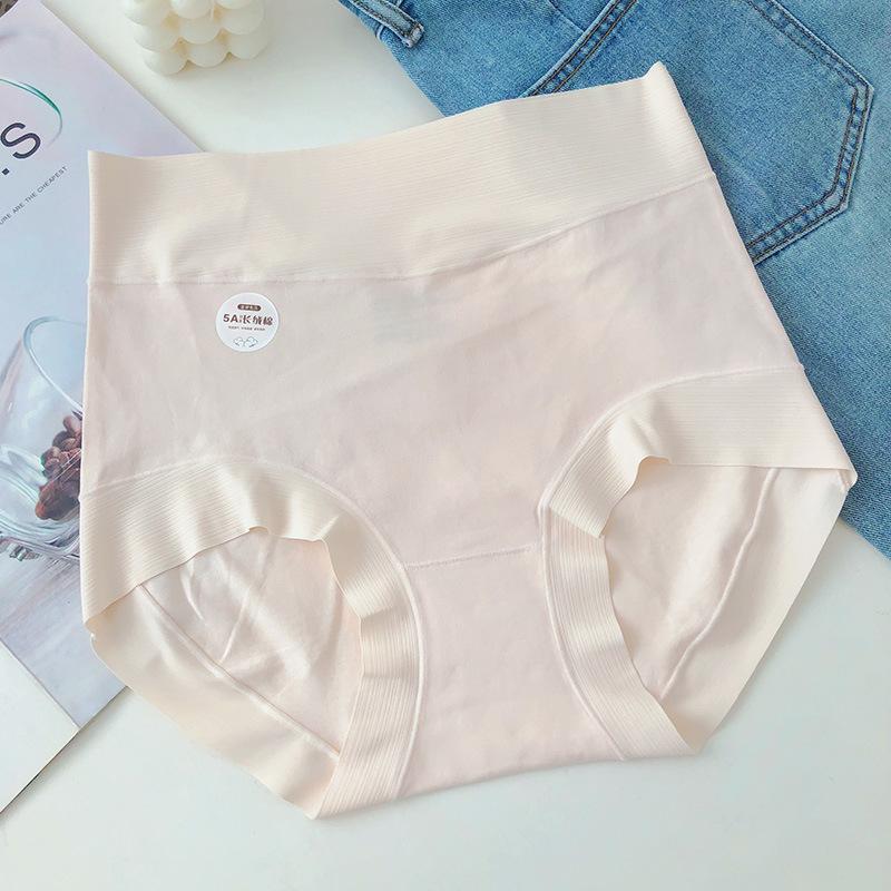 High Waist Solid Color Antibacterial Seamless Tummy Control Large Size Women Underwear