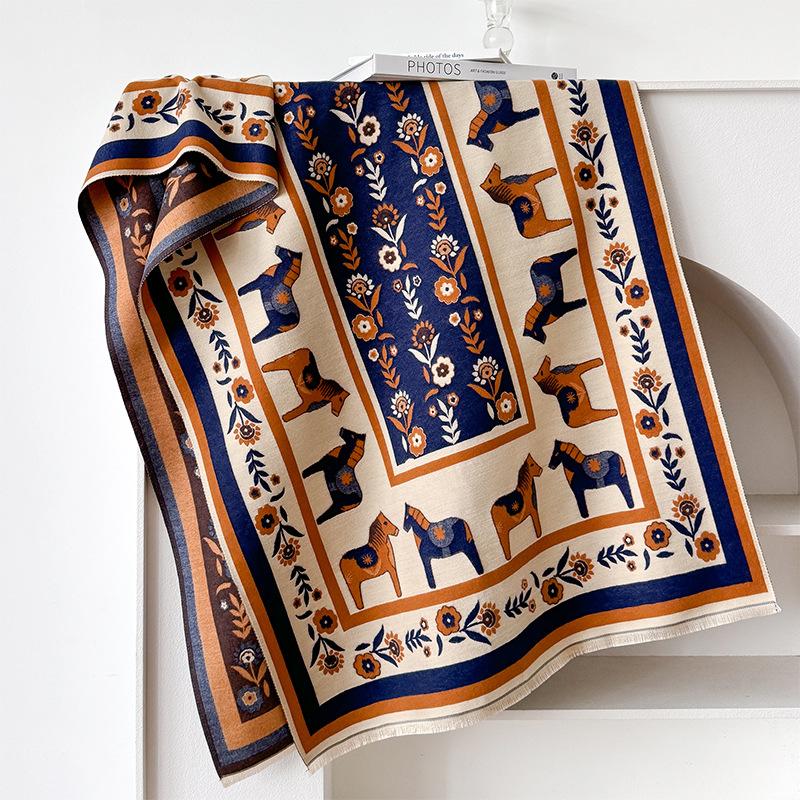 Autumn And Winter Thickened Warm Wind Pony Scarf Women'S Light Luxury Style Versatile Air Conditioner Shawl Temperament Scarf