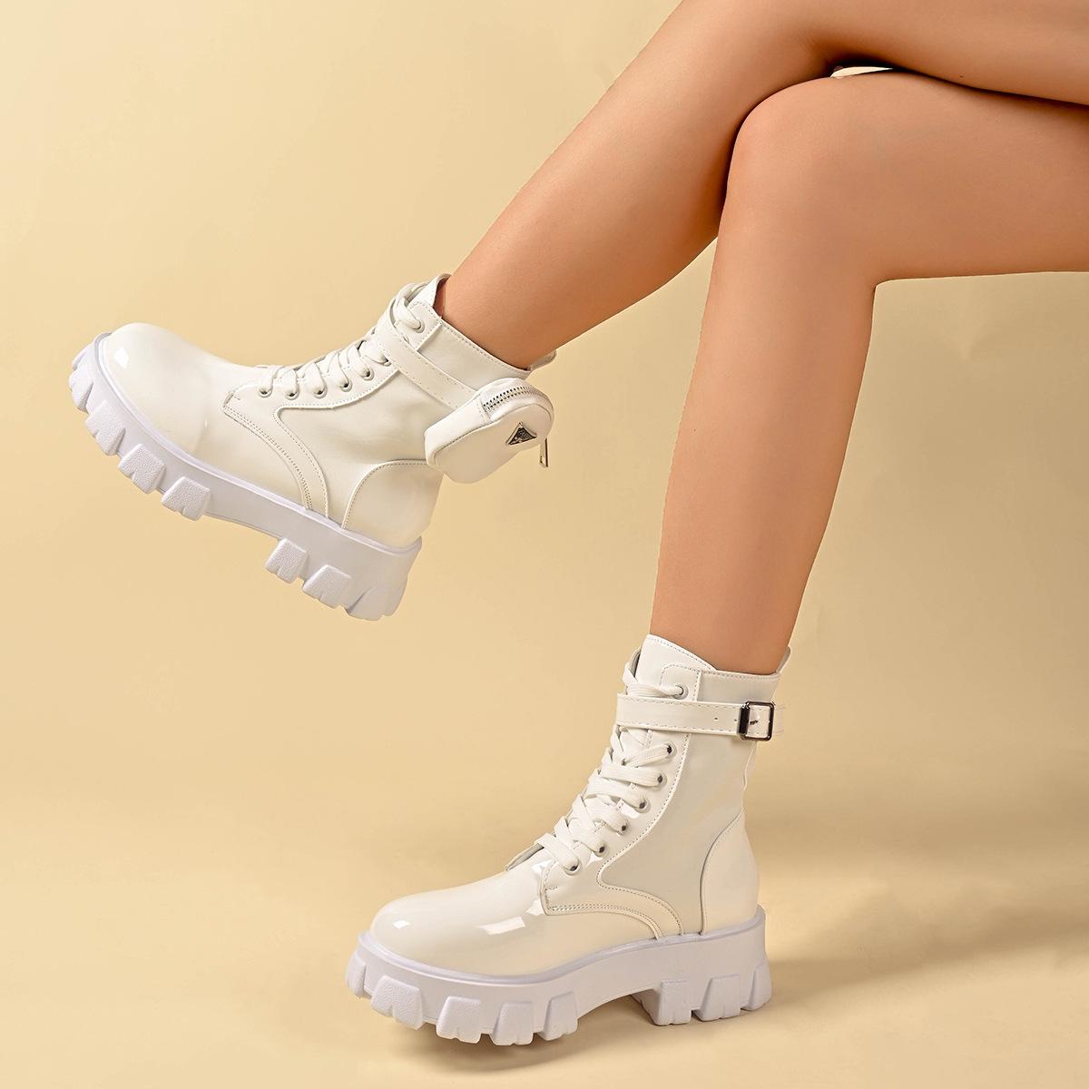 

Fashion Women Boots New in Motorcycle Ankle Boots Wedges Female Lace Up Platforms White Black Leather Oxford Shoes Women Boots Mujer Bag 38 белый
