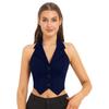 Women Halter Backless Cropped Vest Tops Button Down Dressy Waistcoat Lapel Collar Casual Jackets