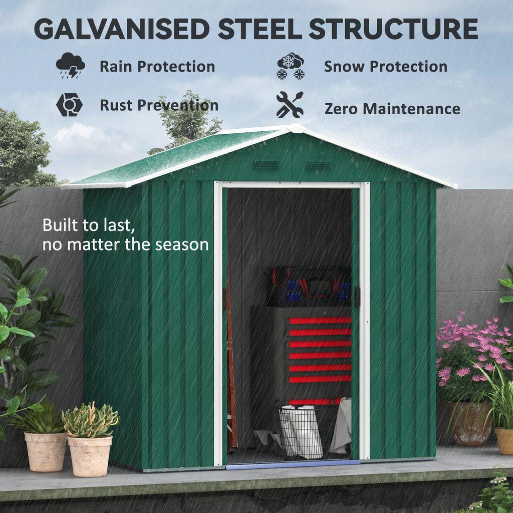 6.5ft X 3.5ft Metal Garden Storage Shed for Outdoor Tool Storage with Double Sliding Doors and 4 Vents, Green