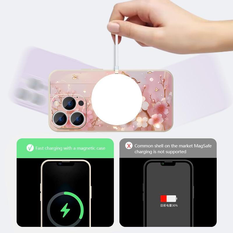 For iPhone 17 Pro Max Case Dream Butterfly Floral Pattern Magnetic For Magsafe Silicone Cover For iPhone 16 Pro Max Funda iPhone 15 14 13 12 11 16E