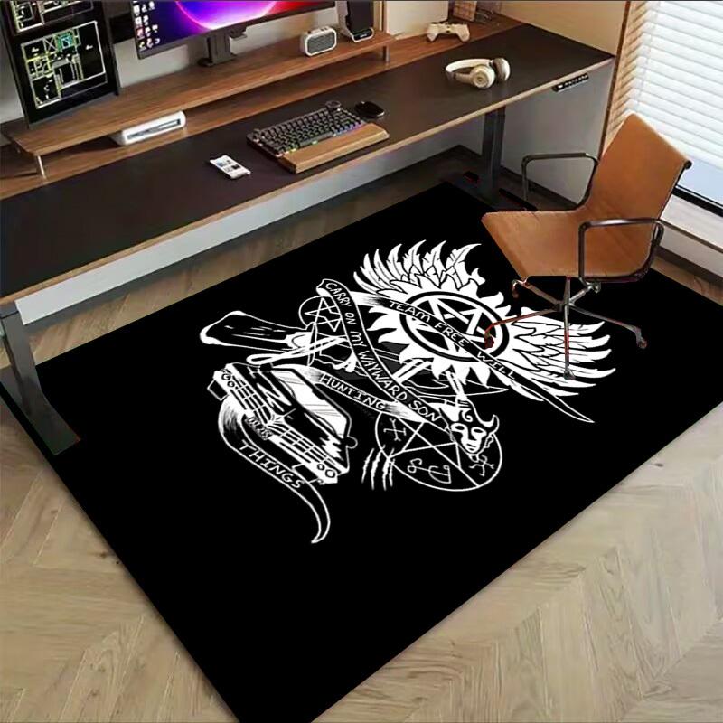 1pc Team Free Will Hunting Things Home Office, Durable Polyester Floor Mat with Easy, Office Decor, Urban Style, Nonslip Backing