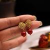14K gold-wrapped hollow lace diamond stud earrings cinnabar red festive temperament high-end earrings earrings pendant earrings tide