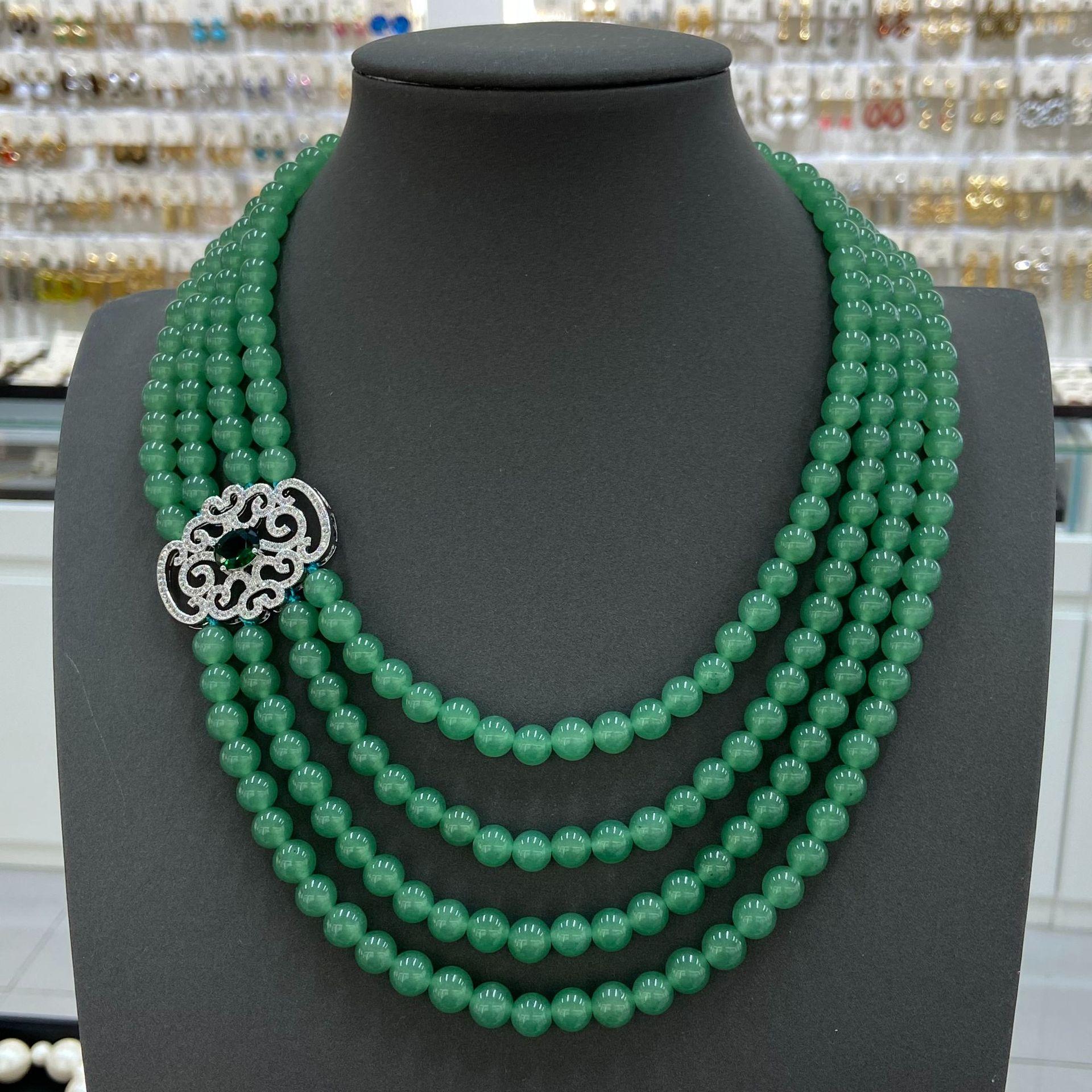 Natural Dongling Jade 8M Multi-Layer Necklace Niche Design High-End Round Bead Sweater Chain Fashion Light Luxury Women