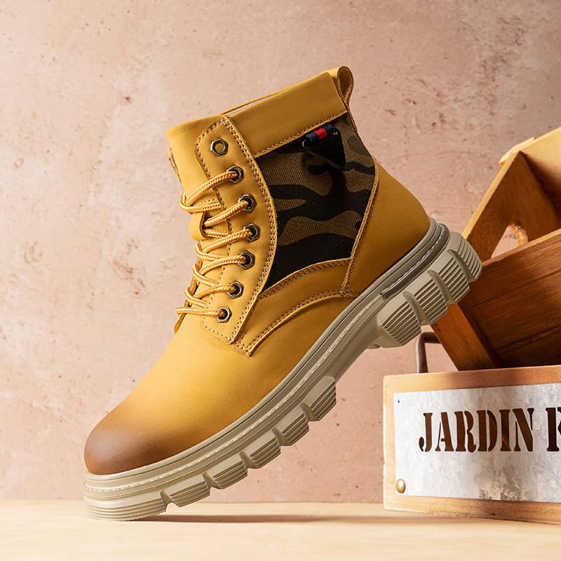 Fashion Outdoor Men's Lace-Up High Top Shoes Classic Male Ankle Boots Leisure Walk Casual Shoes Fashion Leather Motorcycle Boots Botas