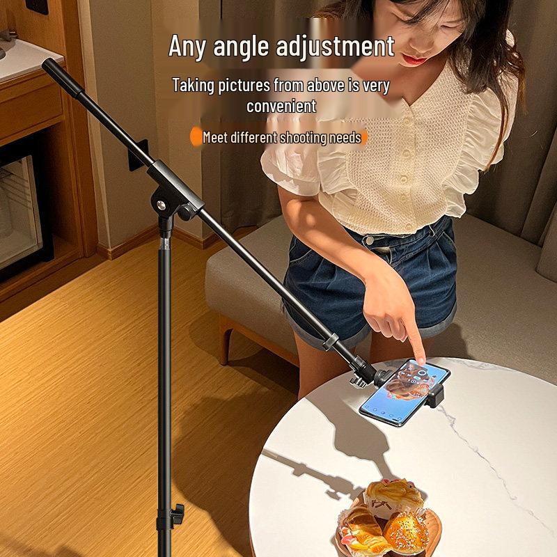 2025 Telefon Tutucu: Canlı Yayınlar, Üstten Çekimler ve Selfieler İçin Dolgu Işıklı Yer Tipi Tripod.