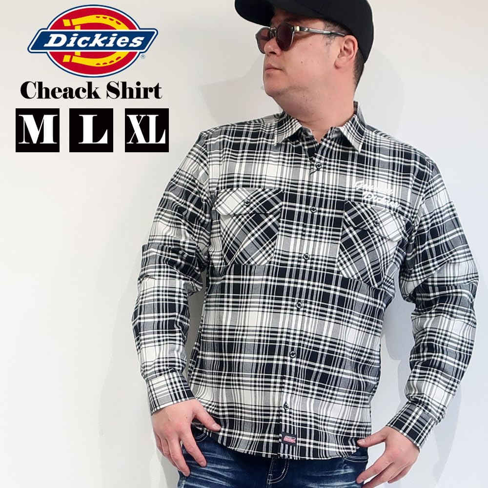 Men's Dickies Check Shirt, Oxford Work, Long Sleeve, Sizes M, L, XL, Black, Red, Ivory, Charcoal, 10001811 (JP, Alphabet, XL, IVORY)