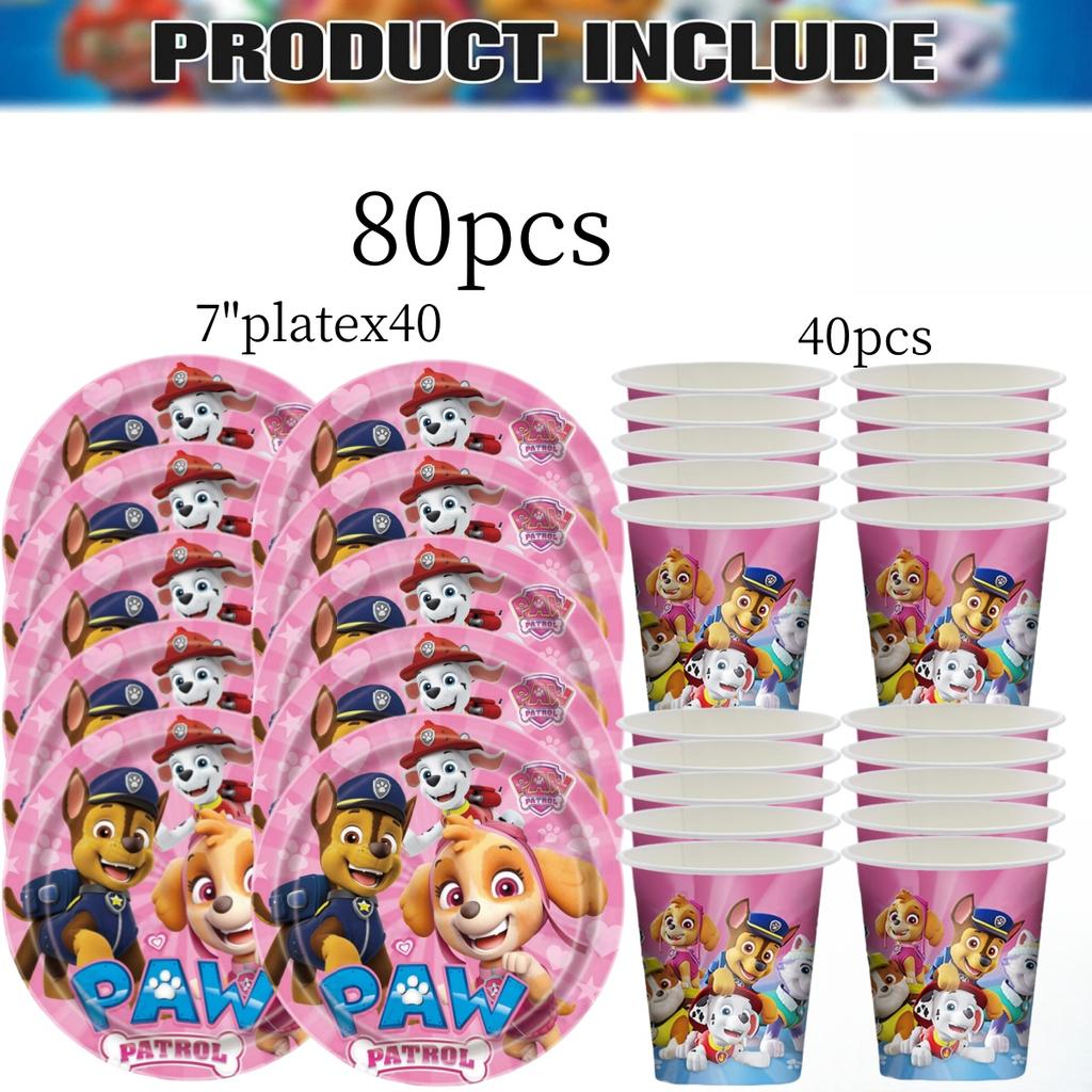 40pepole PAW Patrol Disposable Tableware Set Birthday Party Decor Patrol PAW Paper Plate Cup Kids Girls Favors Party Supplies