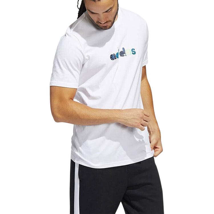 Adidas Logo Pattern Running Fitness Crew Neck Short Sleeve T-Shirt Men Tops White HE4839