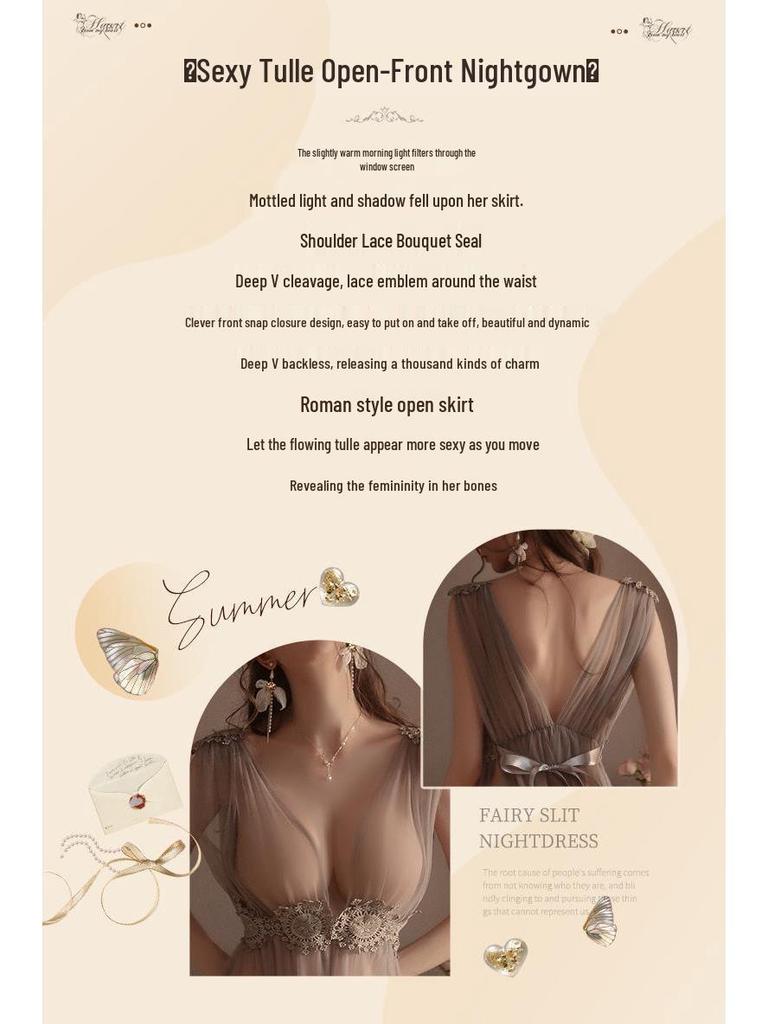 Women's Summer Transparent Lace Pajamas - Sexy Hollowed-Out, Backless Camisole Nightgown