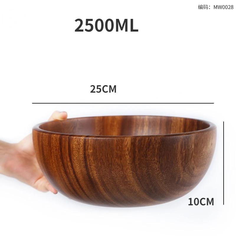 Household Solid Wood Bowl Japanese Acacia Wood Salad Mixing Wooden Basin Kneading Solid Wood Bowl Wooden Tableware Ramen Bowl