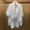 White Short Sleeve Women Shirts Oversized Tops Chic Irregular Temperament Blouses Casual Vintage Summer Camisas De Mujer