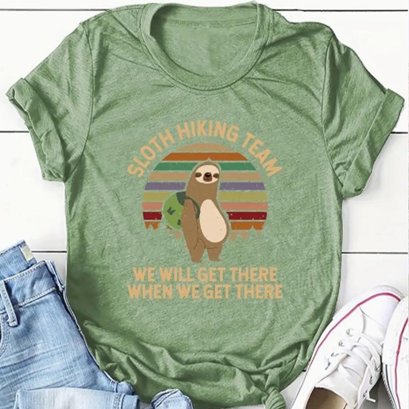 Fashion Women Travel Sloth Print T Shirt Funny Casual O-neck Short Sleeves T-shirt Summer Female Tee Shirt