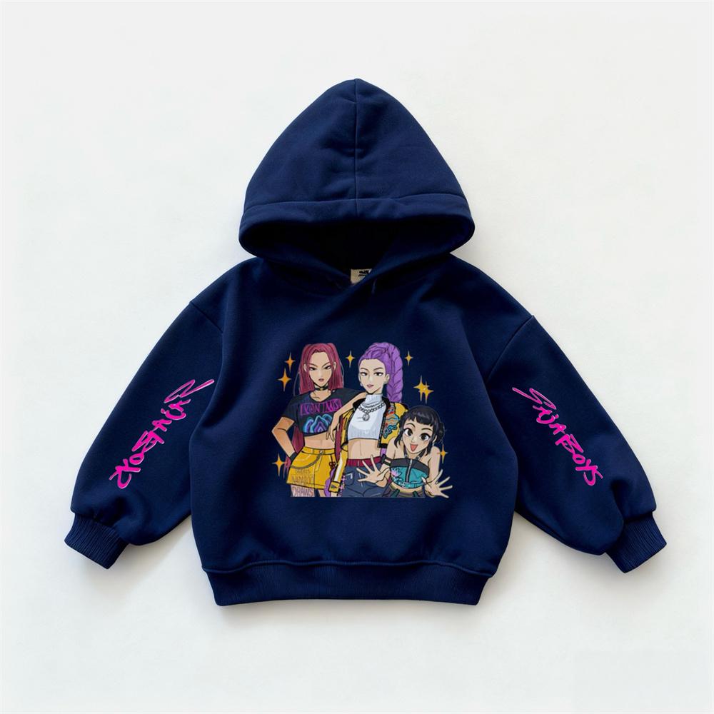 Pink Hoodies Demon Huntrix Long-sleeved Sweatshirts Girls Child Trendy Casual Hooded Tops Kids New Loose Fashion Autumn Wear