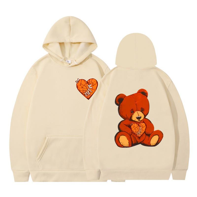 Unisex Hooded Sweatshirt With Teddy Bear Print Casual Oversized Pullover Winter Youth Streetwear