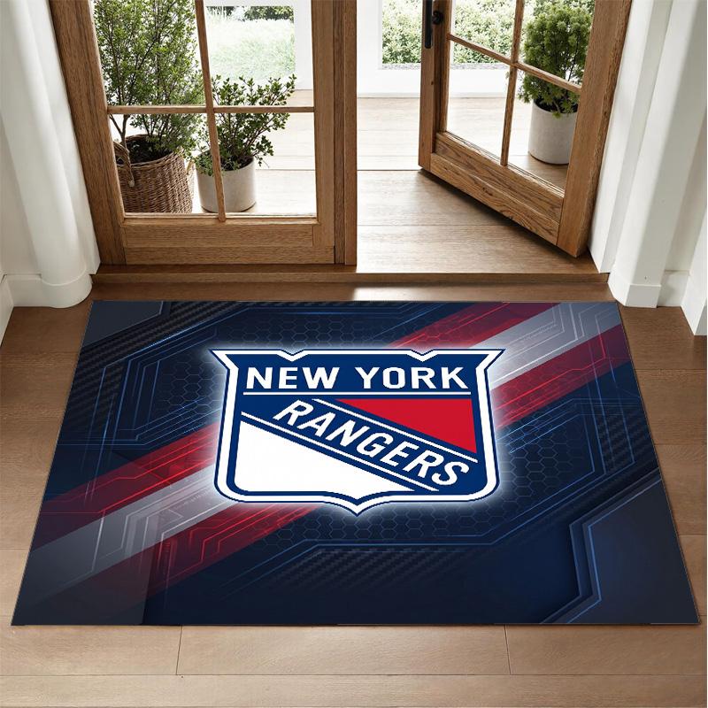 New York Rangers Design Crystal Velvet Rug Soft Decorative Mat for Bedroom Entrance