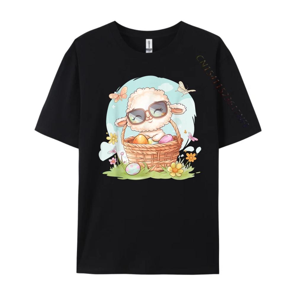 Cute Lamb With Glasses Easter Eggs Springtime Graphic Tees Tee Shirt Men Streetwear T Shirt Man Print
