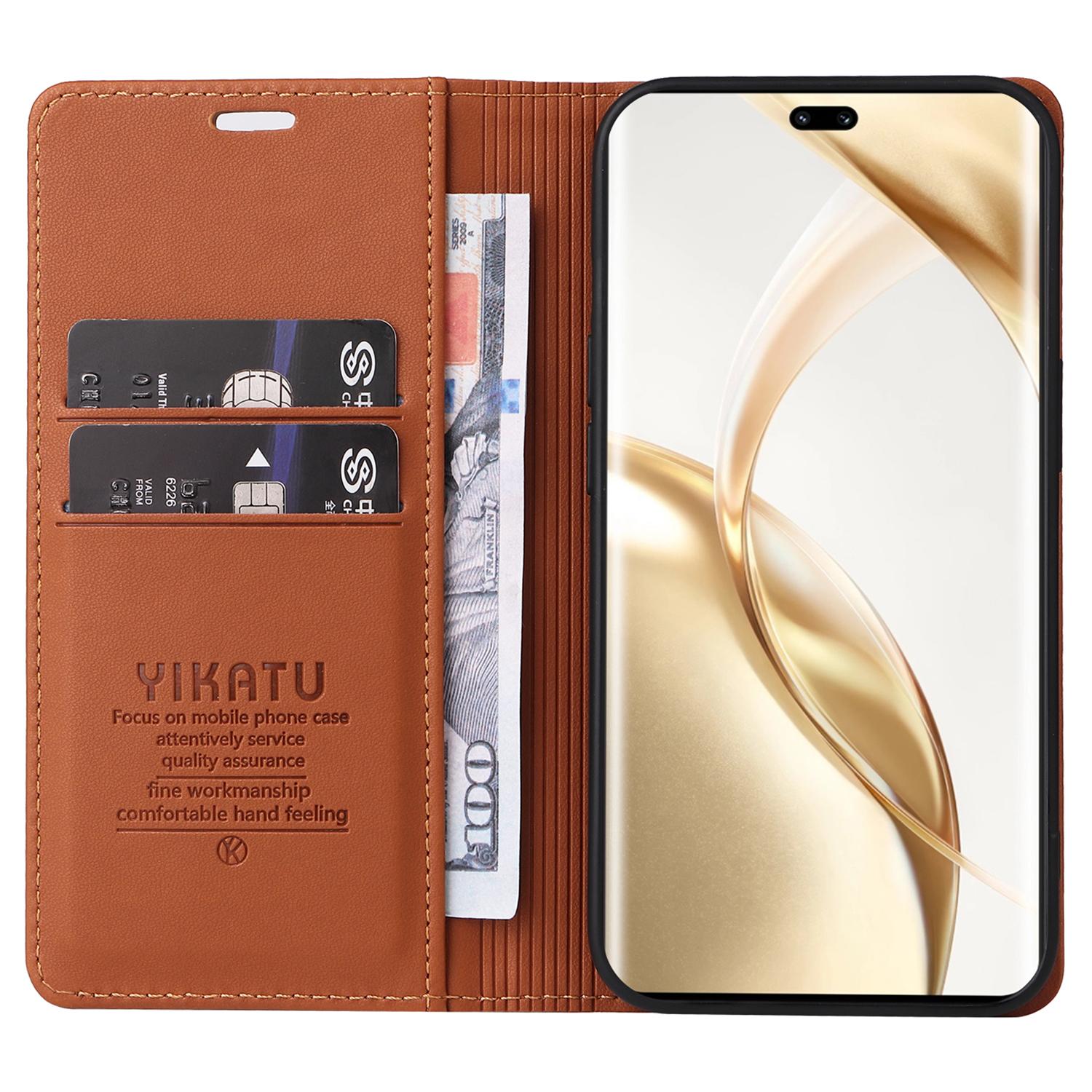 

YIKATU YK-001 For Honor 200 Pro 5G PU Leather Wallet Stand Case Anti-Drop Cell Phone Cover Brown