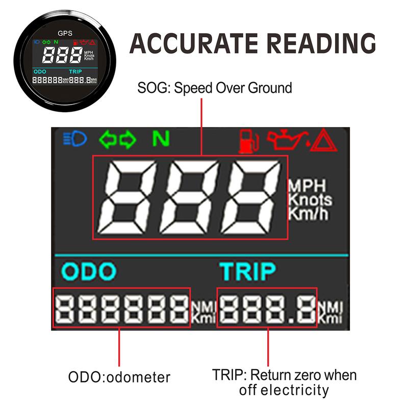 52mm GPS Speedometer Universal Speed Gauge + GPS Antenna with ODO TRIP Fuel Level Oil Press Alarm for Marine Boats Yacht 12V 24V