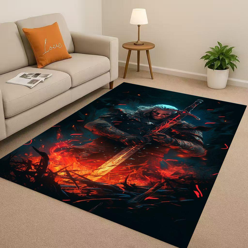 3D The W-Witcher Game Geralt Gamer Cartoon Living Room Non-Slip Area Rug Carpet for Bedroom Playroom Sofa,Home Doormat Kid Gift