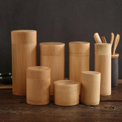 Tube Portable Jar With Lid Bamboo Handmade Container Storage Box Tea Canister Organizer
